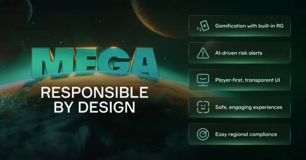 Soft2Bet MEGA responsible by design platform features infographic